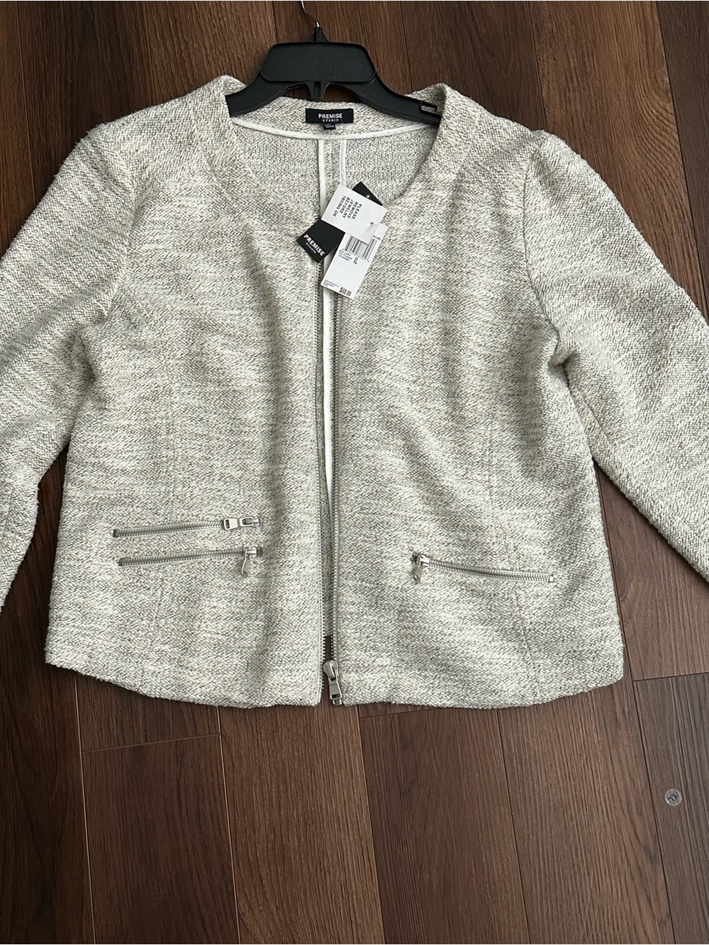 Premise Cream Tweed Zip-Front Blazer Jacket